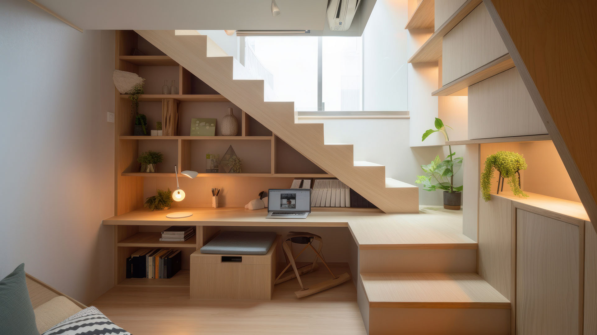 home interior design small space storage under stair area organize concept,image ai generate